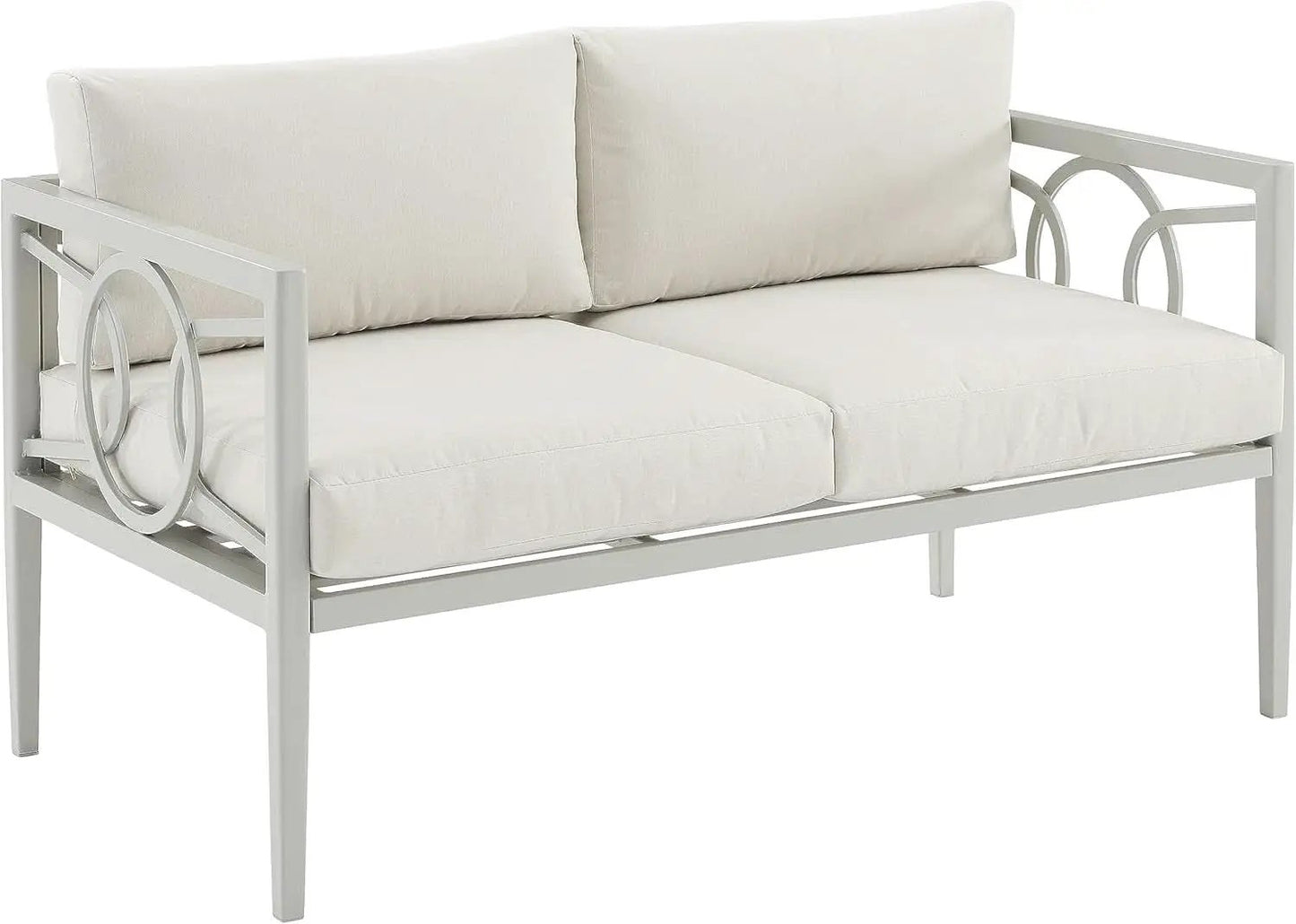 2 Piece Outdoor Coffee Table And Loveseat Set Gray Frame Creme Cushions from PriceLows™