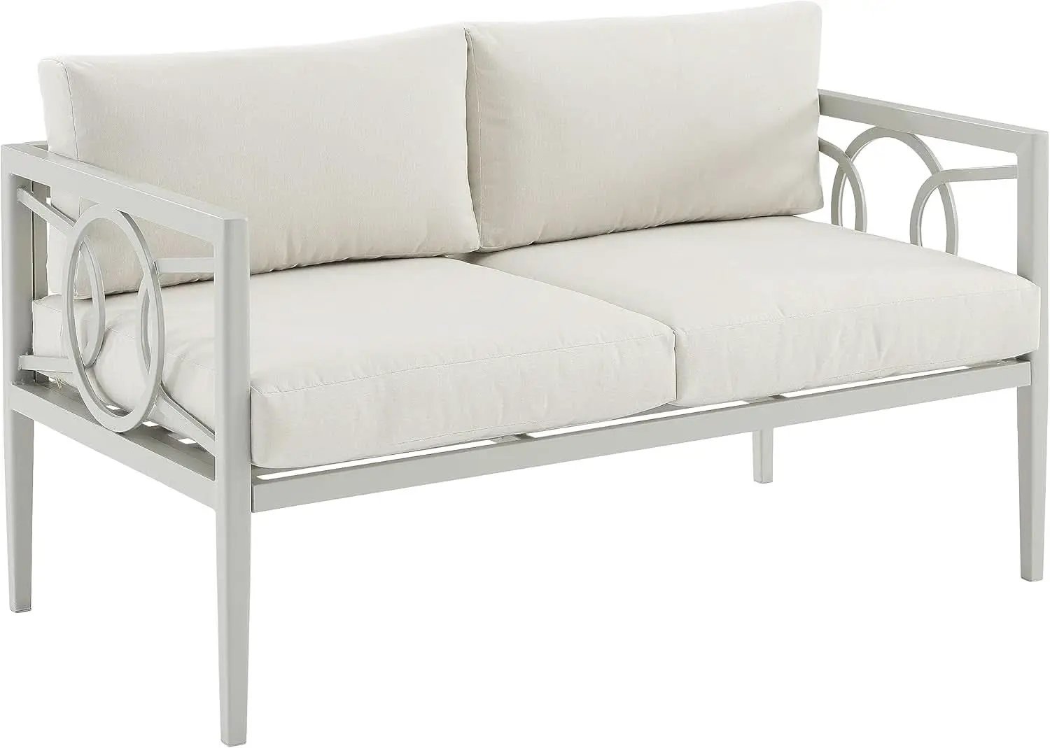 2 Piece Outdoor Coffee Table And Loveseat Set Gray Frame Creme Cushions from PriceLows™