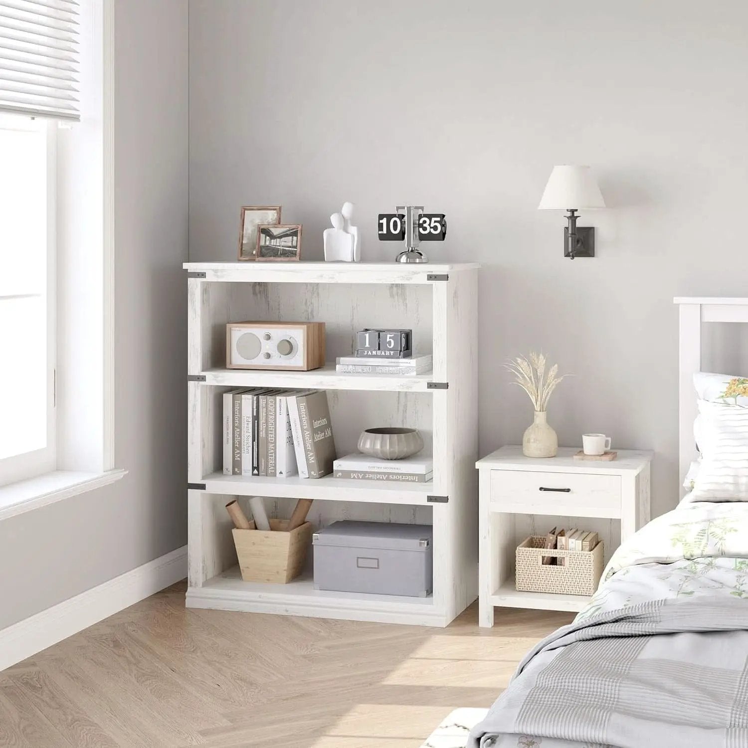 3 Tier Farmhouse Wood Bookcase With Storage White 40 Inch High 31.5 Inch Wide For Living Room And Home Office from PriceLows™