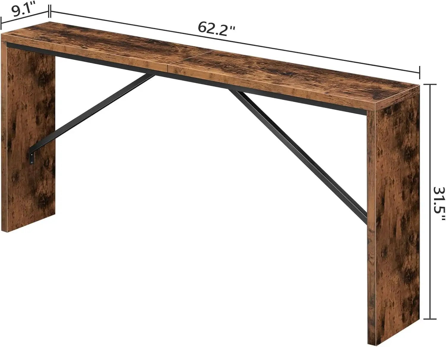 62 Inch Long Rustic Brown Console Table For Entryway from PriceLows™