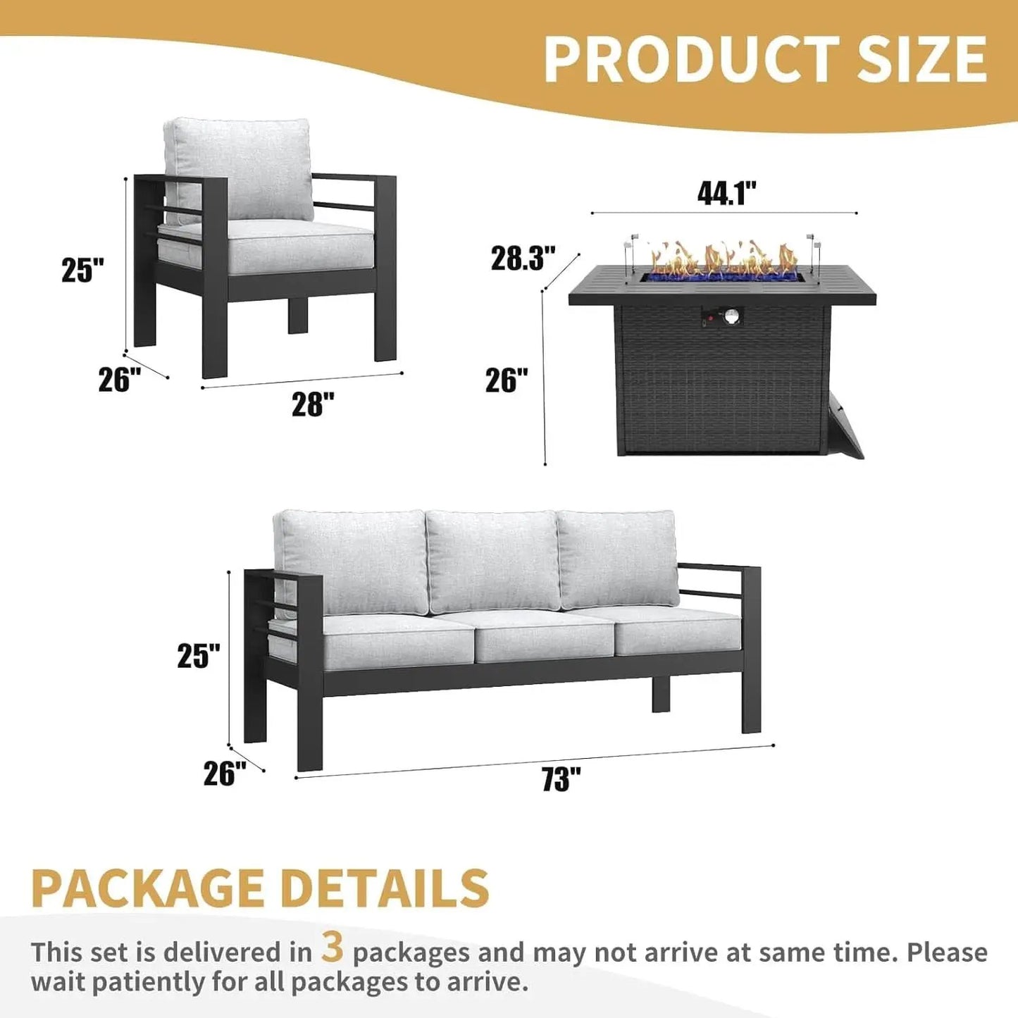 Aluminum Outdoor Patio Sectional Set With Fire Pit Table from PriceLows™
