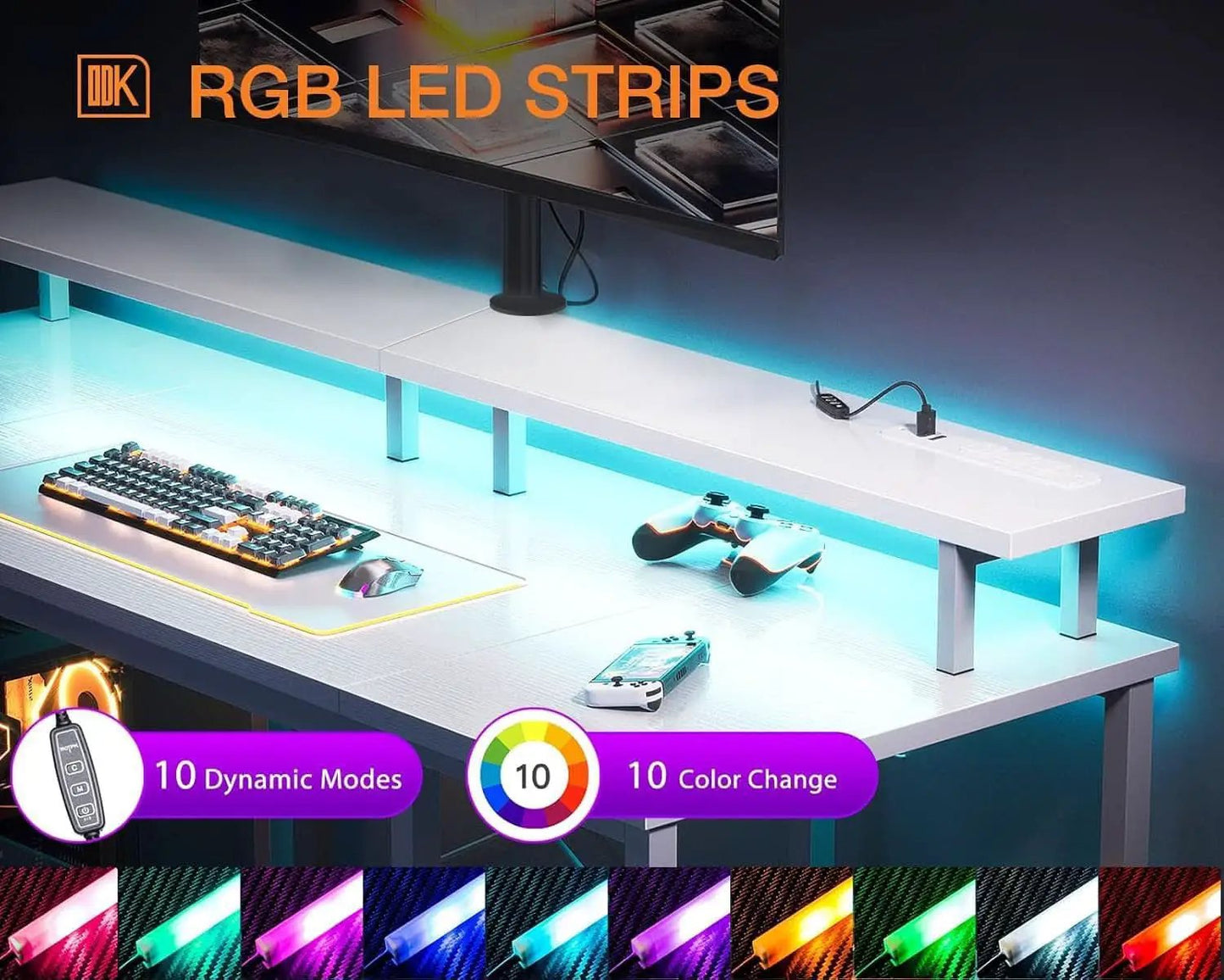 48 Inch LED Gaming Desk With Power Outlets Monitor Stand from PriceLows™