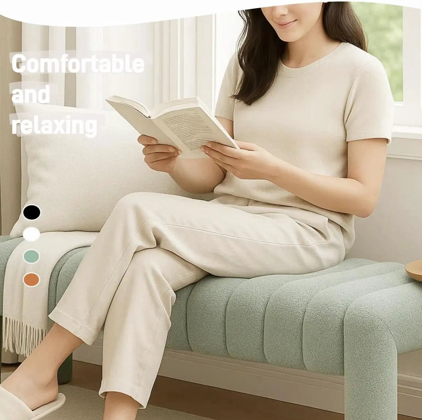 42.5 Inches Upholstered Ottoman Bench Boucle Fabric from PriceLows™