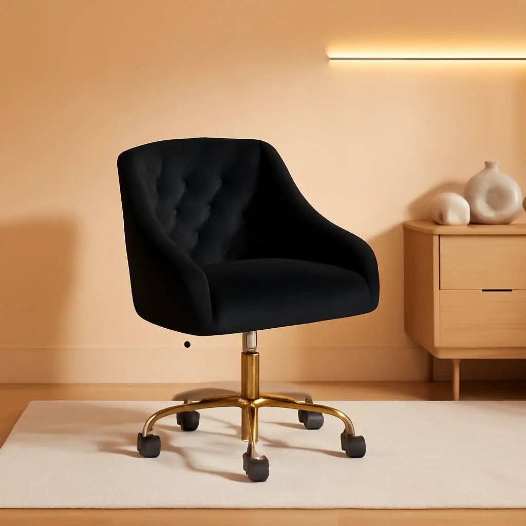 Black Velvet Office Chair 360 Swivel For Home Office from PriceLows™