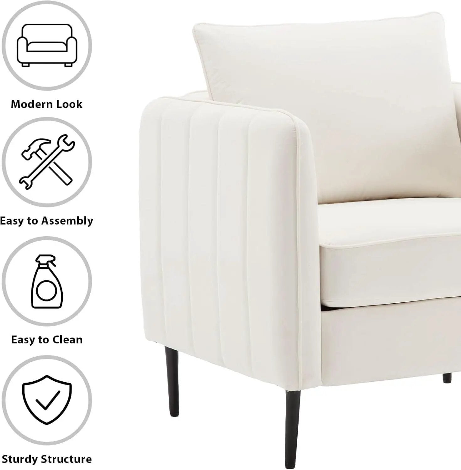 Soft Modern Velvet Accent Chair With Square Arm Beige from PriceLows™