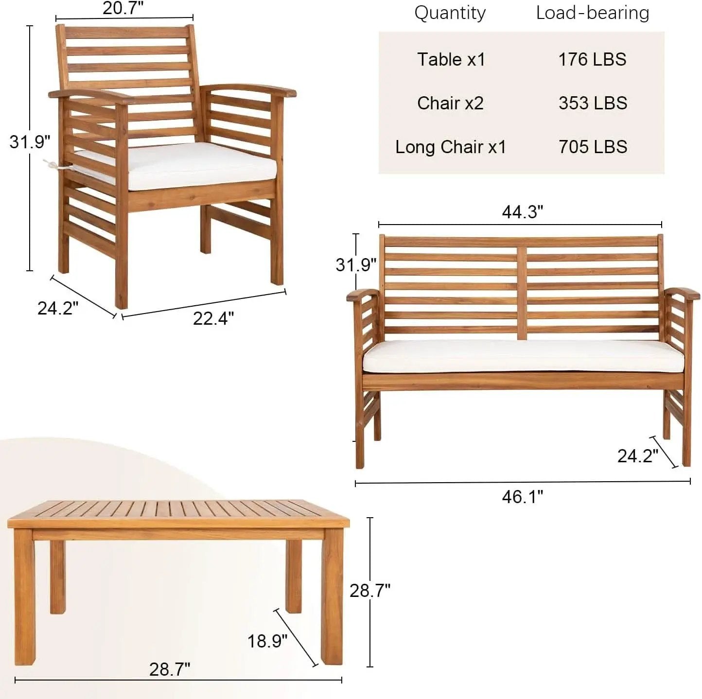 Outdoor Wood Sofa Set Natural Acacia With Thick Cushions from PriceLows™