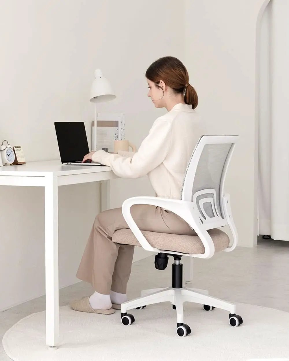 Ergonomic Beige Office Chair With Adjustable Lumbar Support from PriceLows™