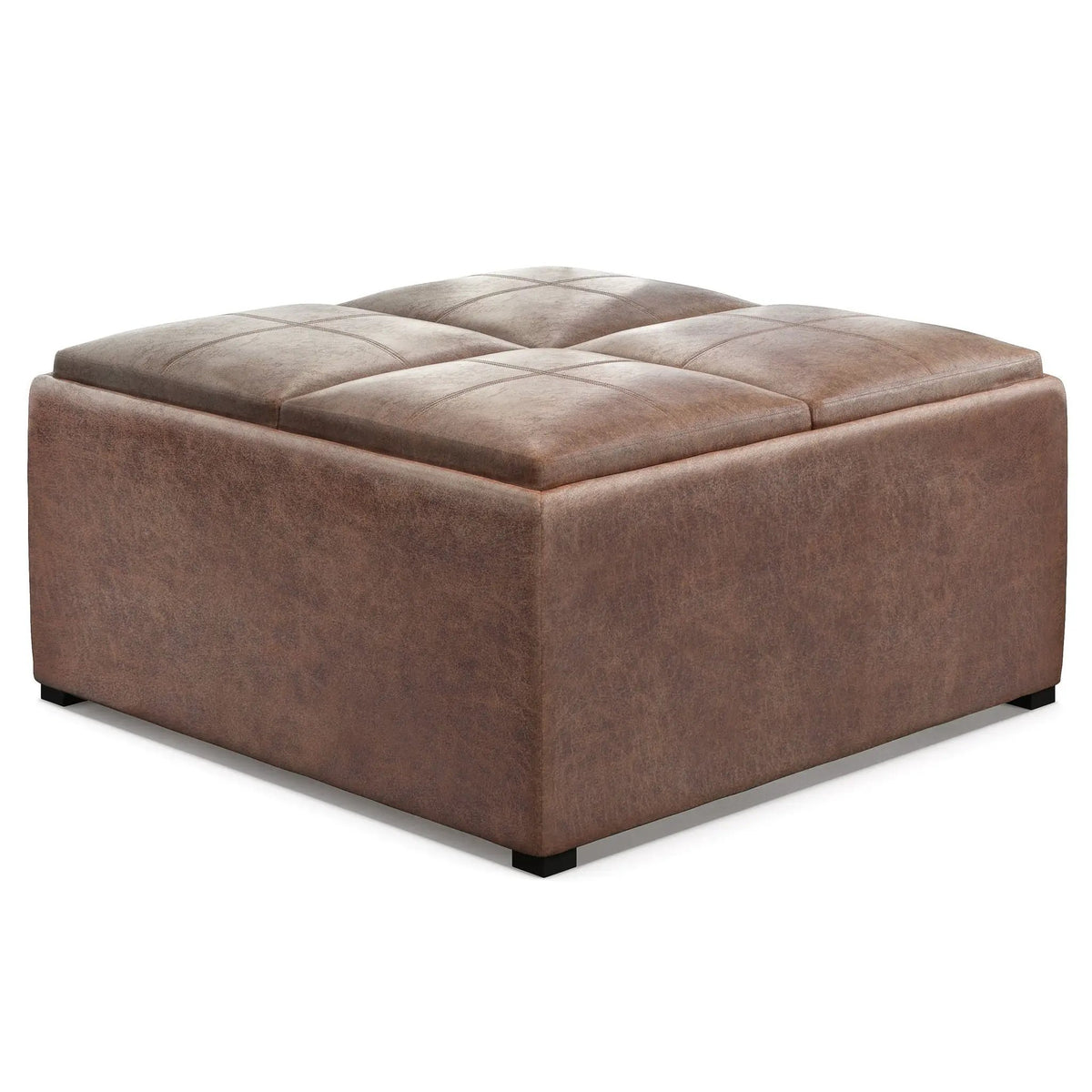 Avalon Square Storage Ottoman | Coffee Table Design | Four Flip Over Serving Trays | 35 Inch Width