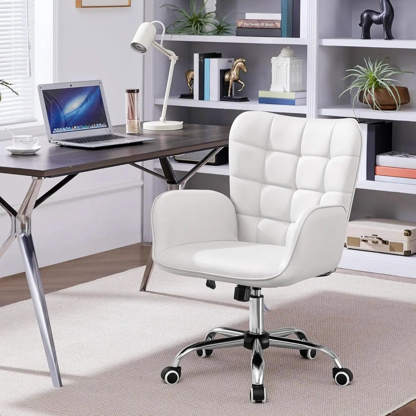 Ergonomic Faux Leather Office Chair White Adjustable from PriceLows™
