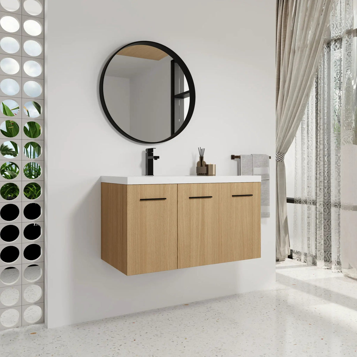 Wall Mounted Floating Bathroom Vanity | 3 Door Modular | Gel Coat Sink