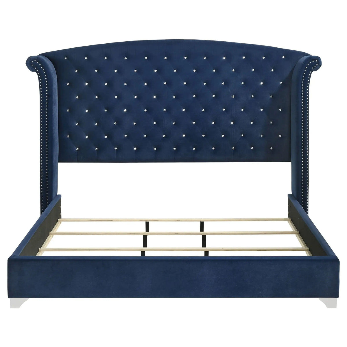 Melody Upholstered Eastern King Wingback Bed Pacific | 96.25 x 86.75 x 66.25 in | Velvet | Blue
