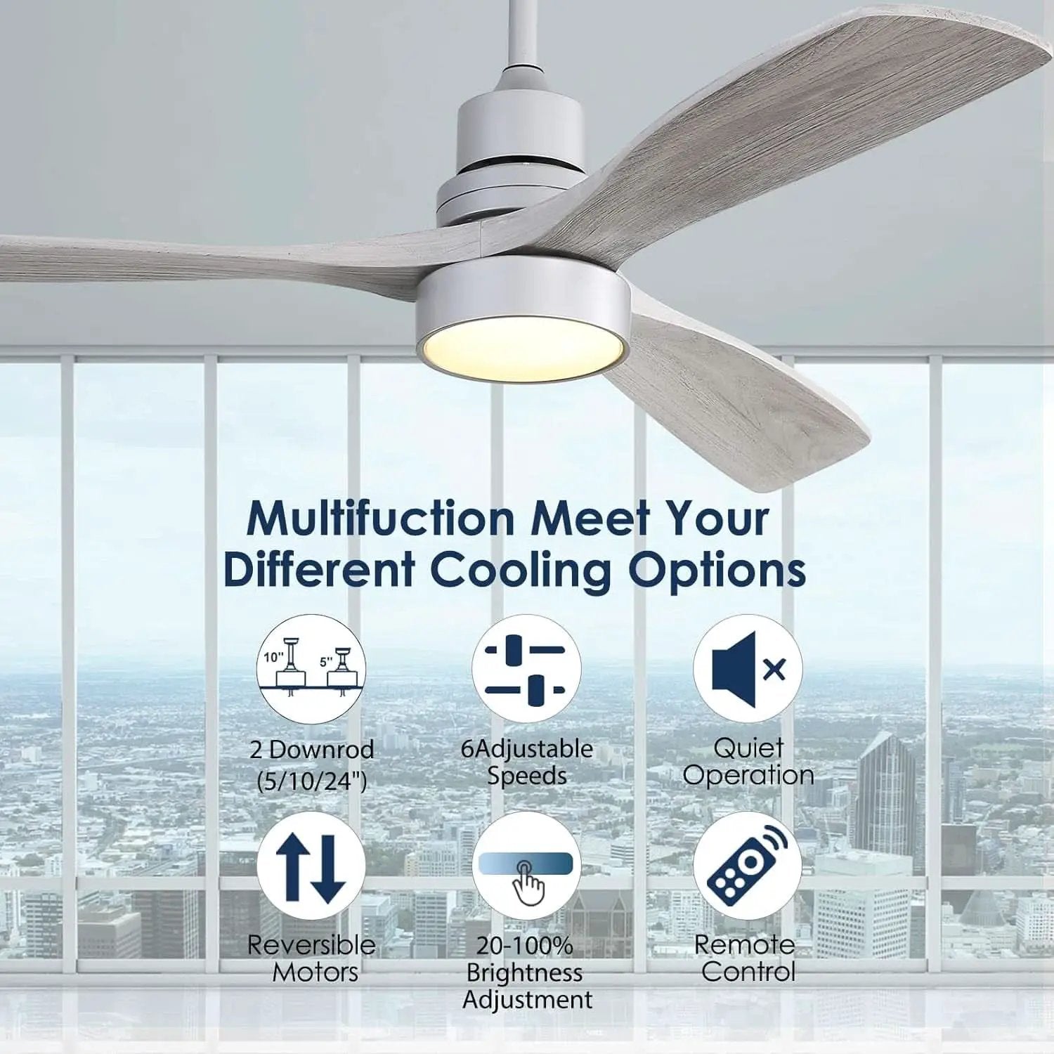 52 Inch Ceiling Fan With Lights Remote Quiet DC Motor from PriceLows™
