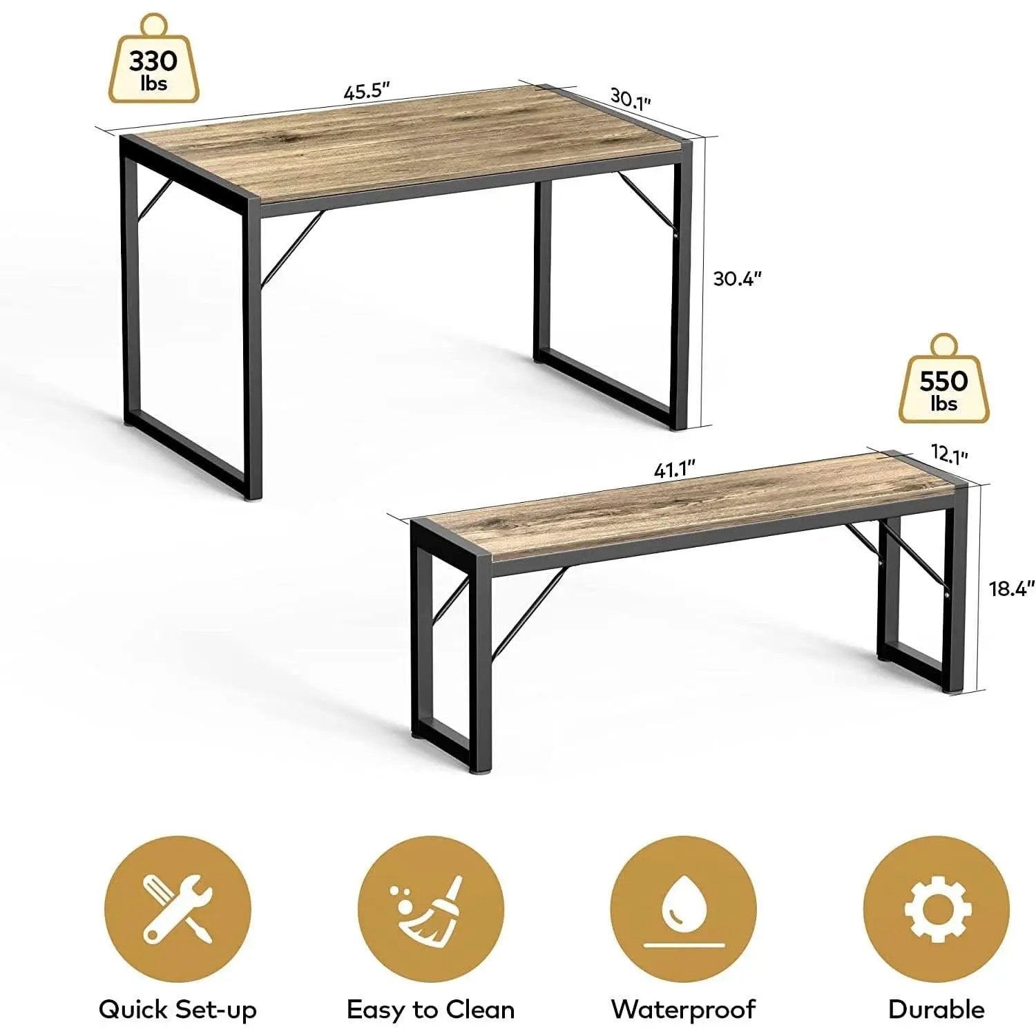 Dining Table Set For 4 With 2 Benches Gray Finish Modern from PriceLows™