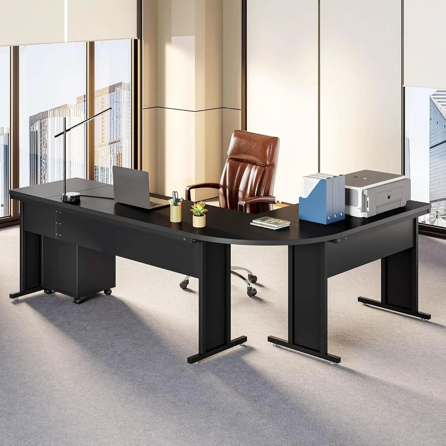 83 Inch L Shaped Desk With 3 Drawer File Cabinet Office from PriceLows™