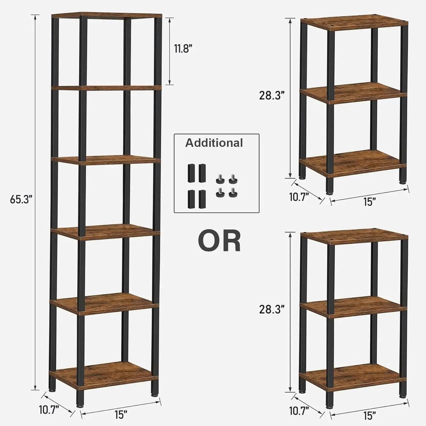 Six Tier Tall Bookshelf Narrow Rustic Brown Bookcase from PriceLows™