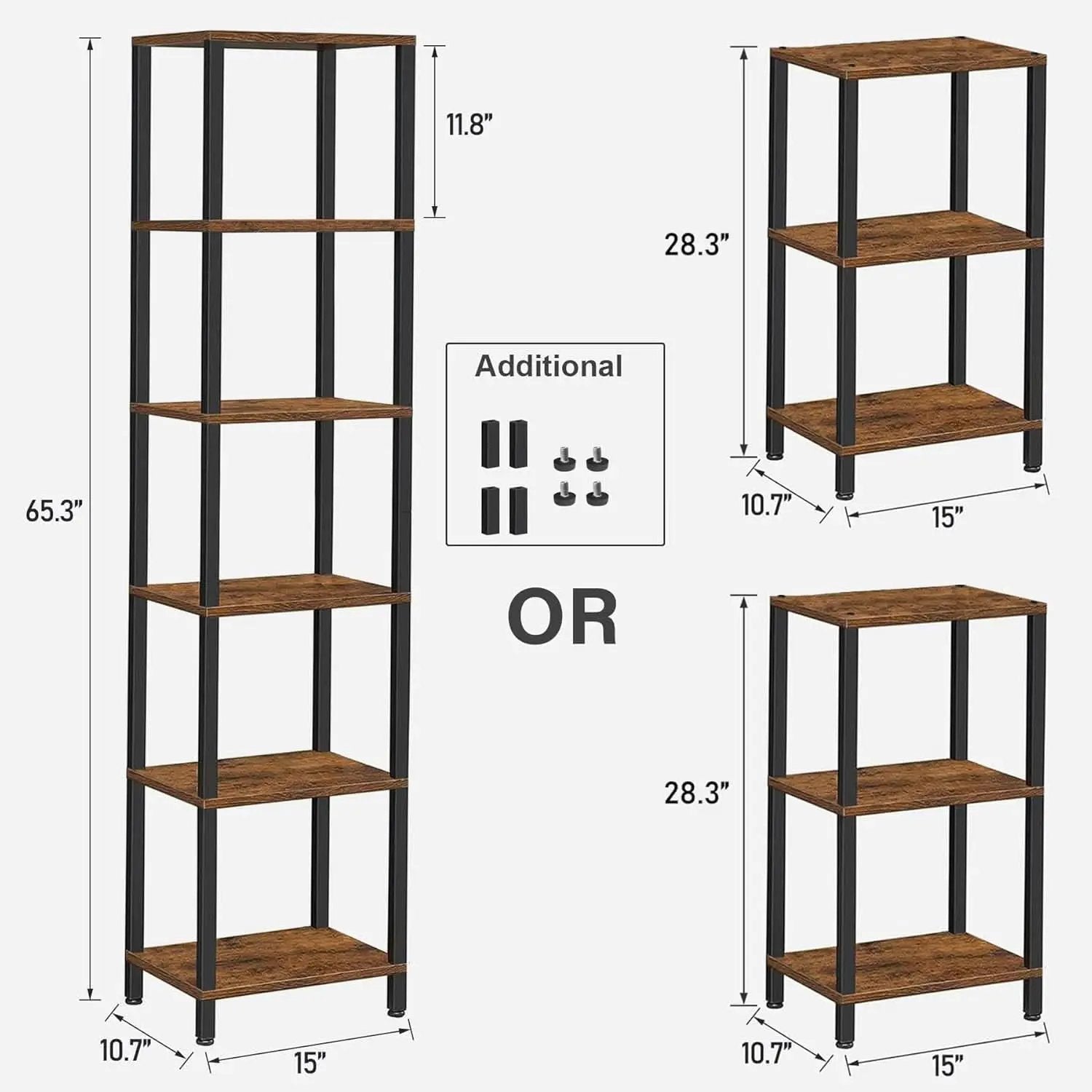 Six Tier Tall Bookshelf Narrow Rustic Brown Bookcase from PriceLows™