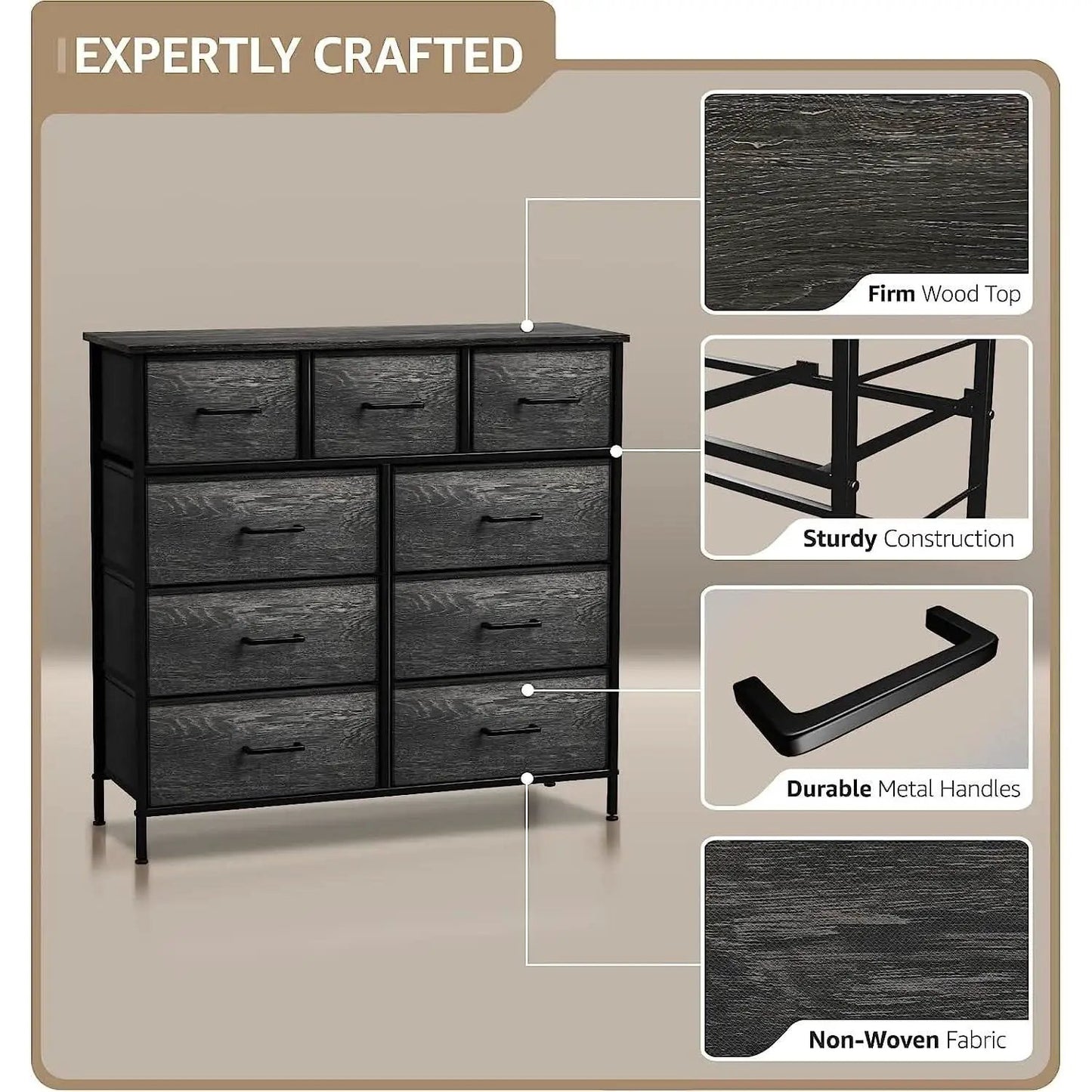 Faux Wood Dresser 9 Drawers For Bedroom Furniture Storage from PriceLows™