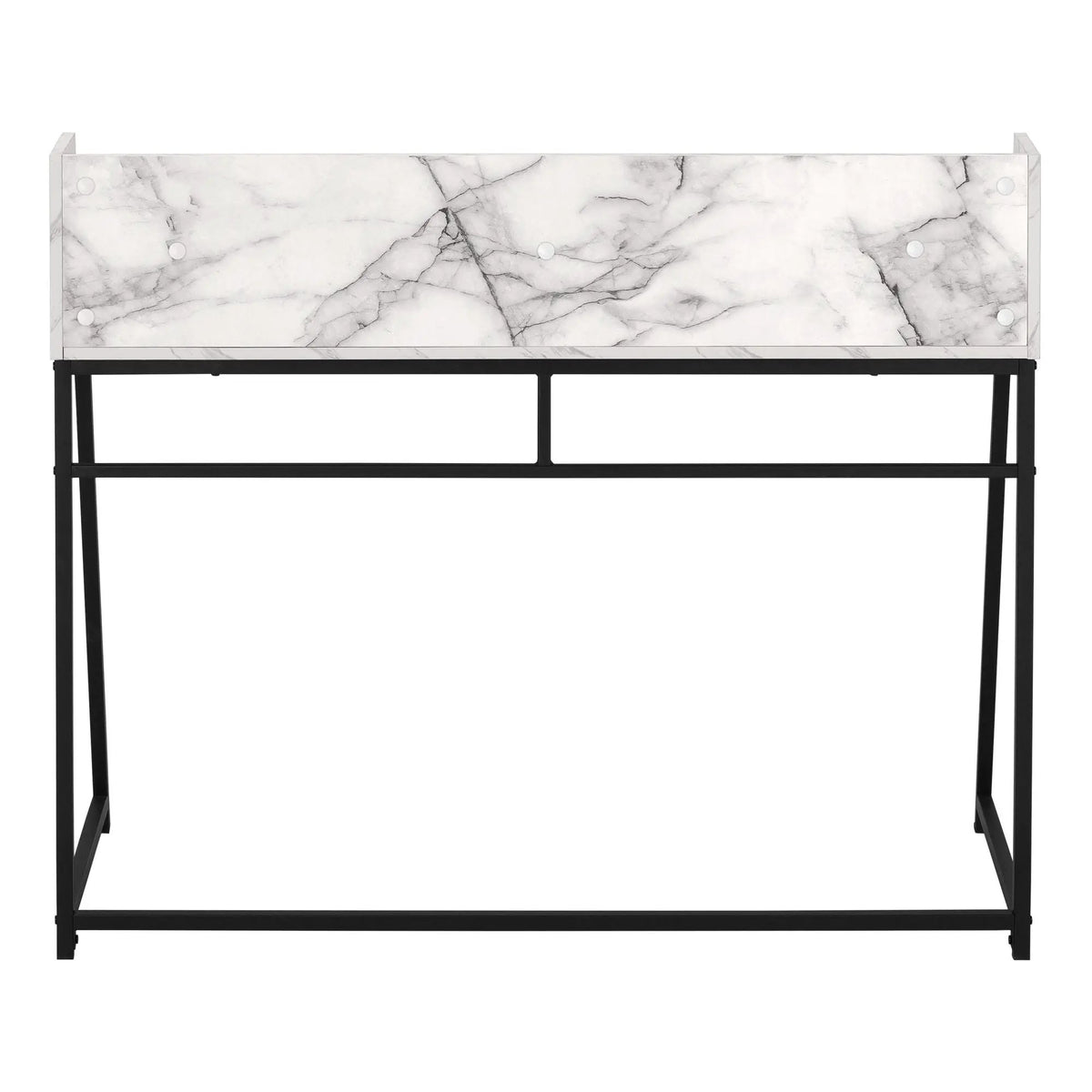 Marble Look Computer Desk | 47.25 Inch Width | Storage Shelves | Trapezoid Metal Base