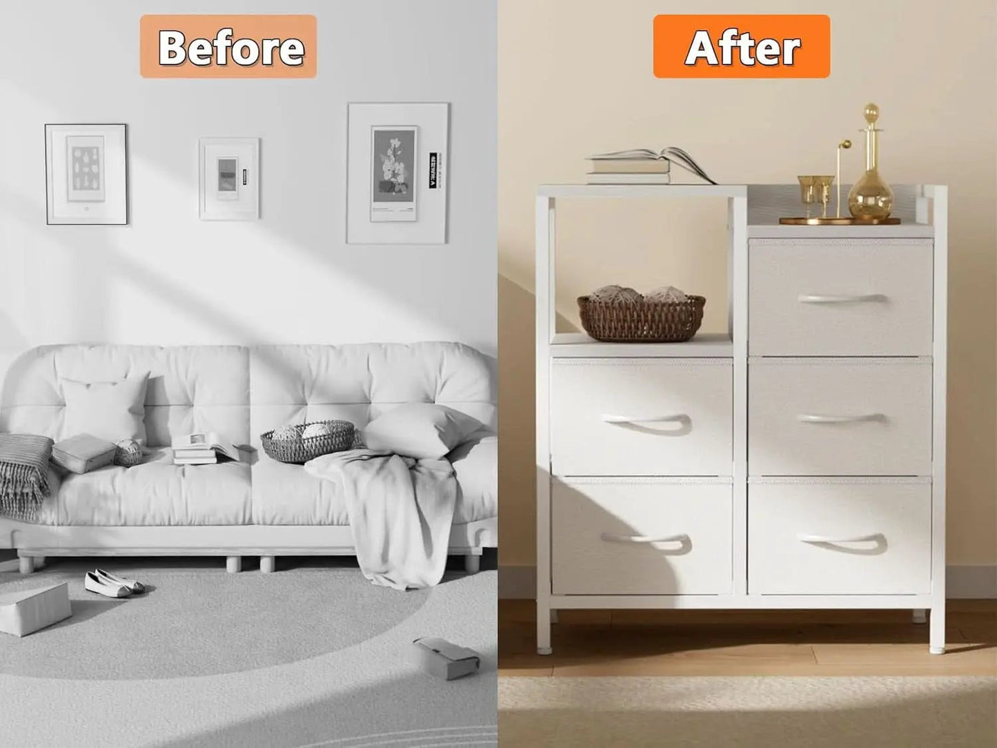 White 5 Drawer Dresser With Metal Frame Bedroom Storage from PriceLows™