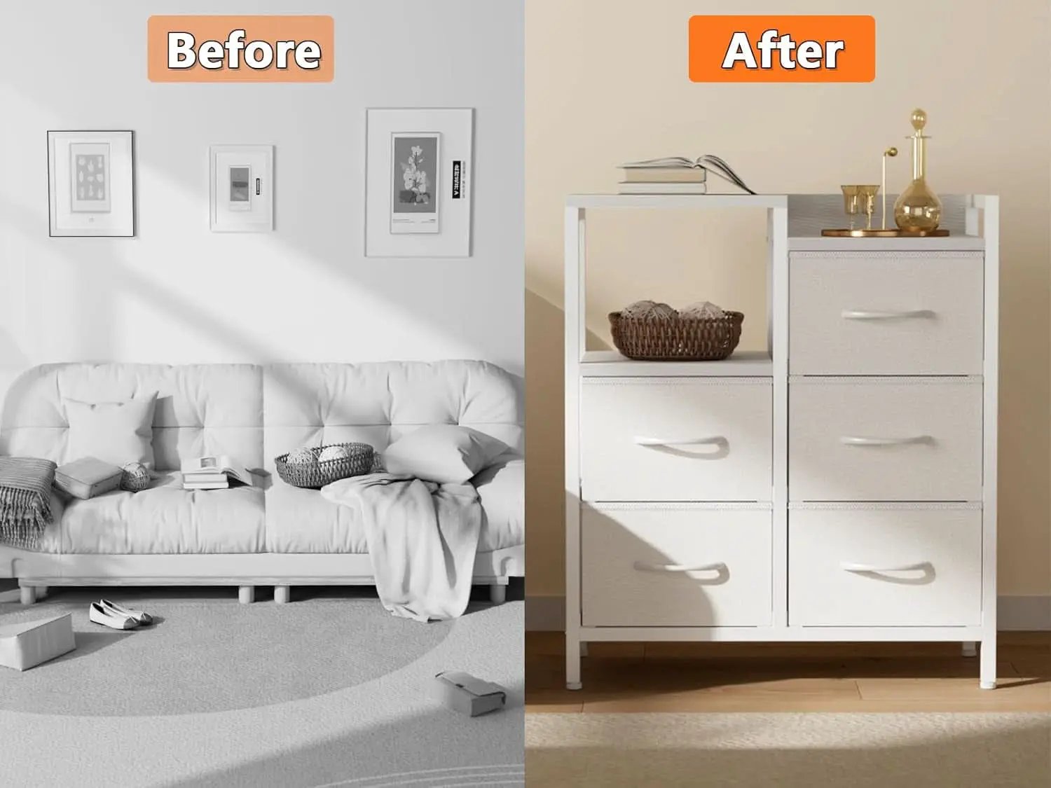 White 5 Drawer Dresser With Metal Frame Bedroom Storage from PriceLows™