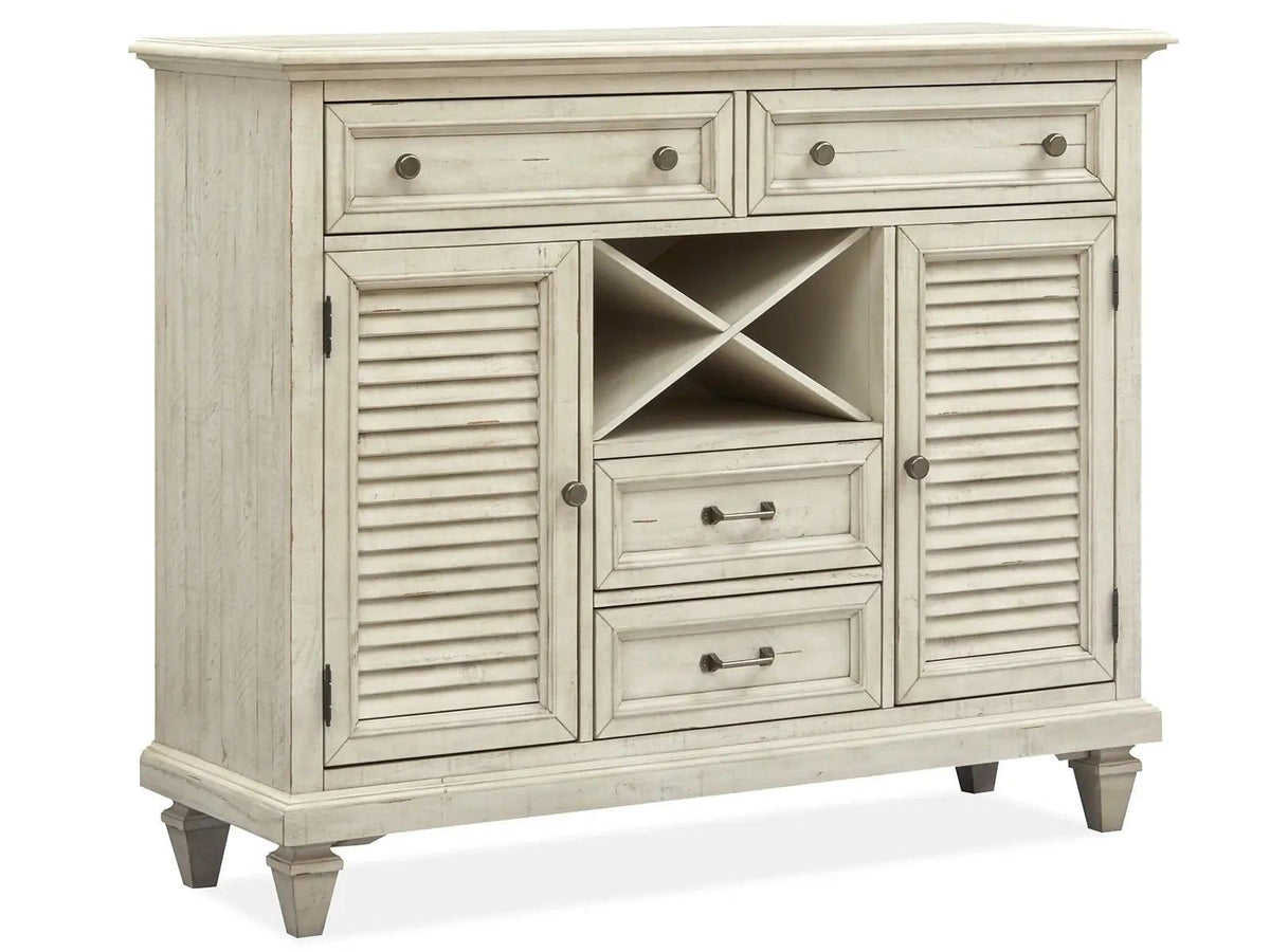 Newport Server | 18 x 54 x 44 in | Glass & Veneer | Alabaster