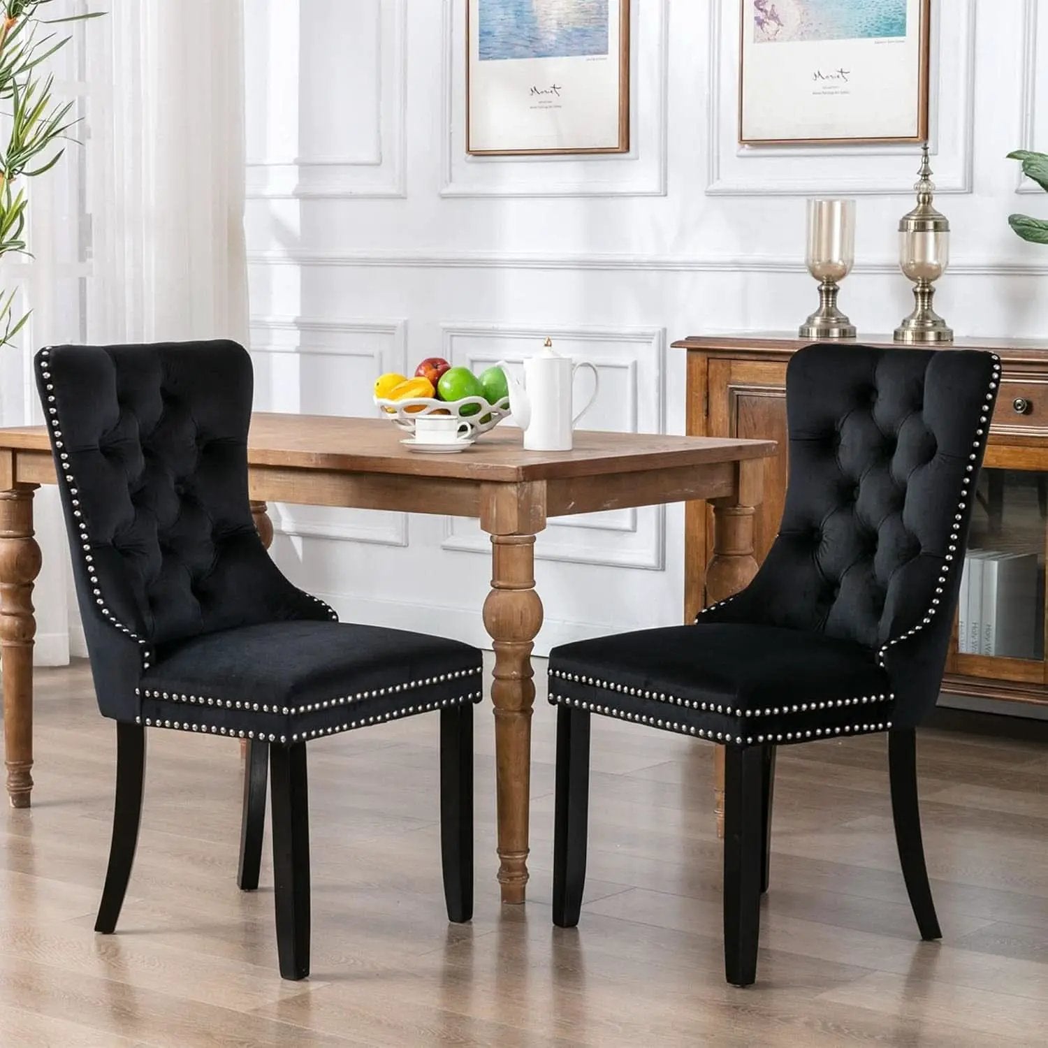 Black Velvet Tufted Dining Chairs With Nailhead Trim from PriceLows™
