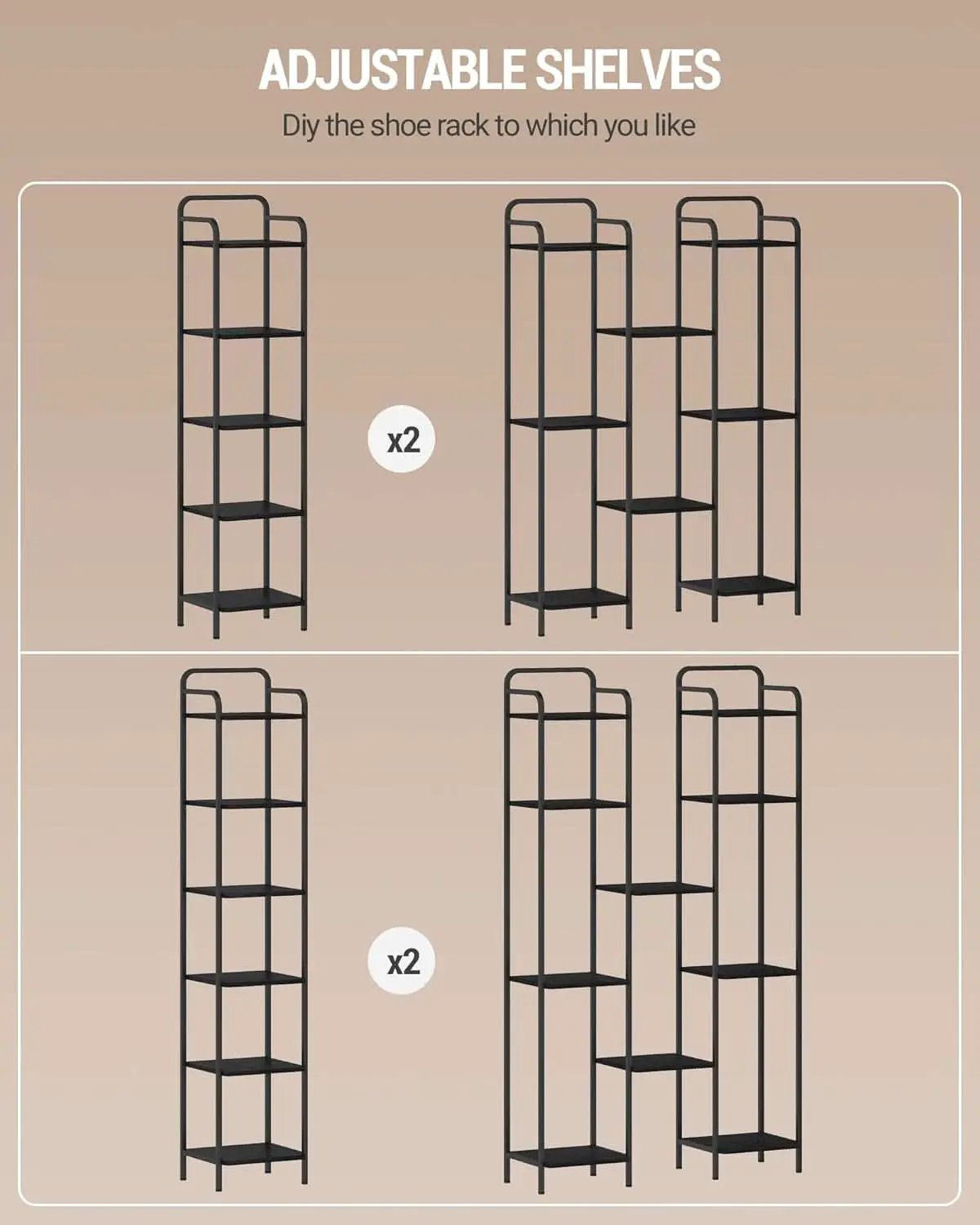 Black 5 Tier Narrow Bookcase Corner Shelf Organizer Industrial Design from PriceLows™