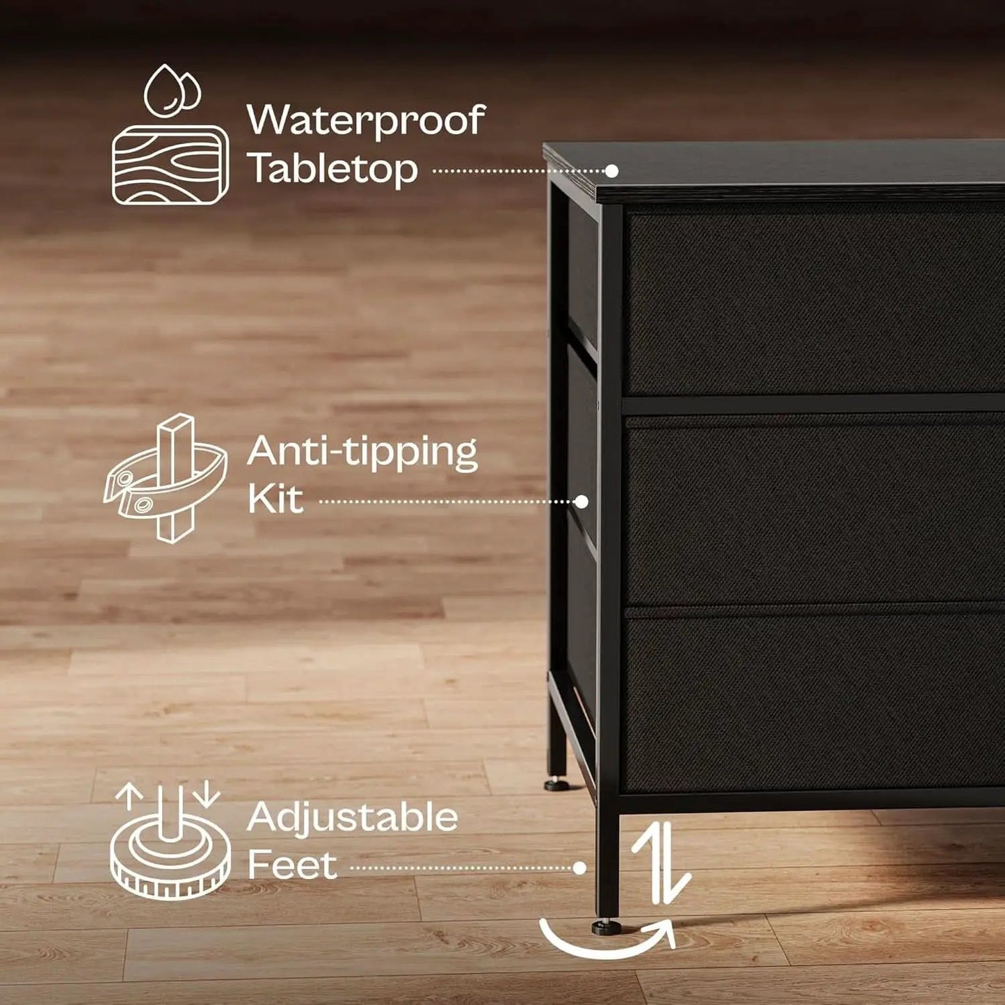 63 Inch TV Stand Dresser With 10 Fabric Drawers Black from PriceLows™