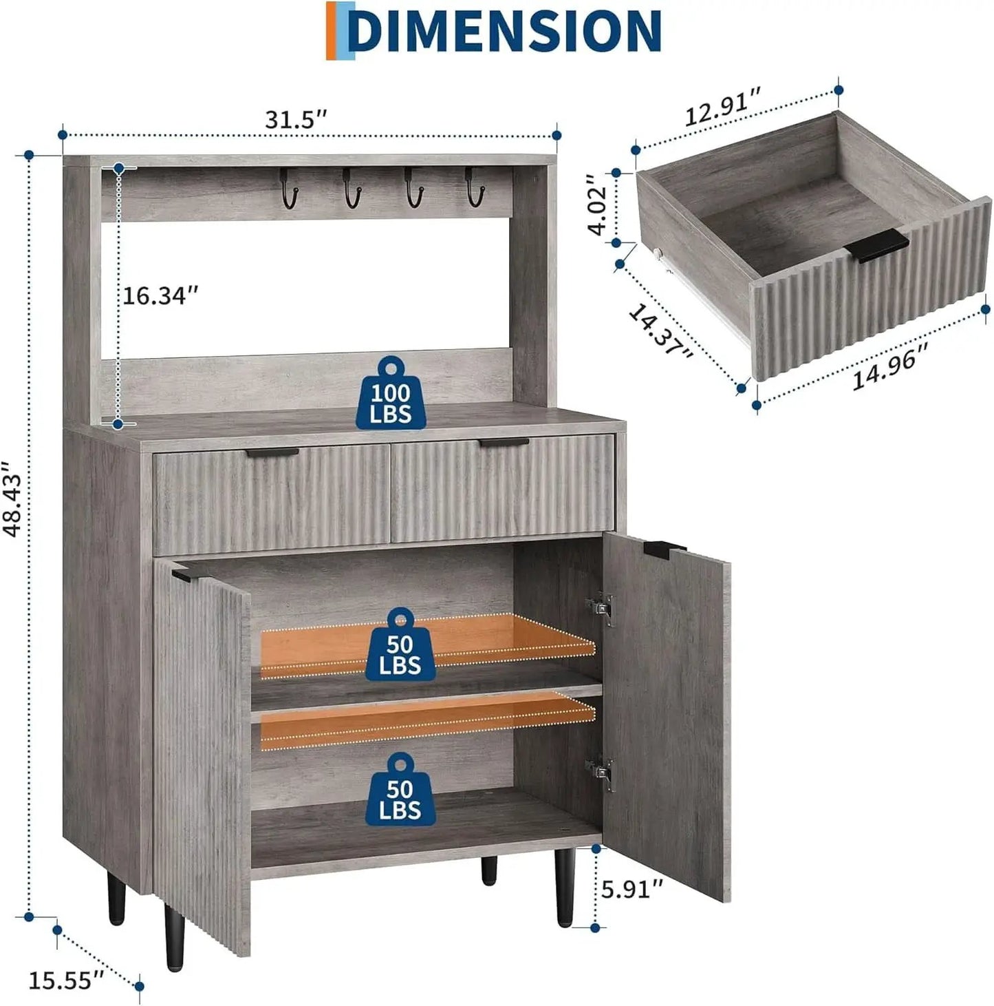 Grey Sideboard Cabinet With 2 Drawers For Dining Room from PriceLows™