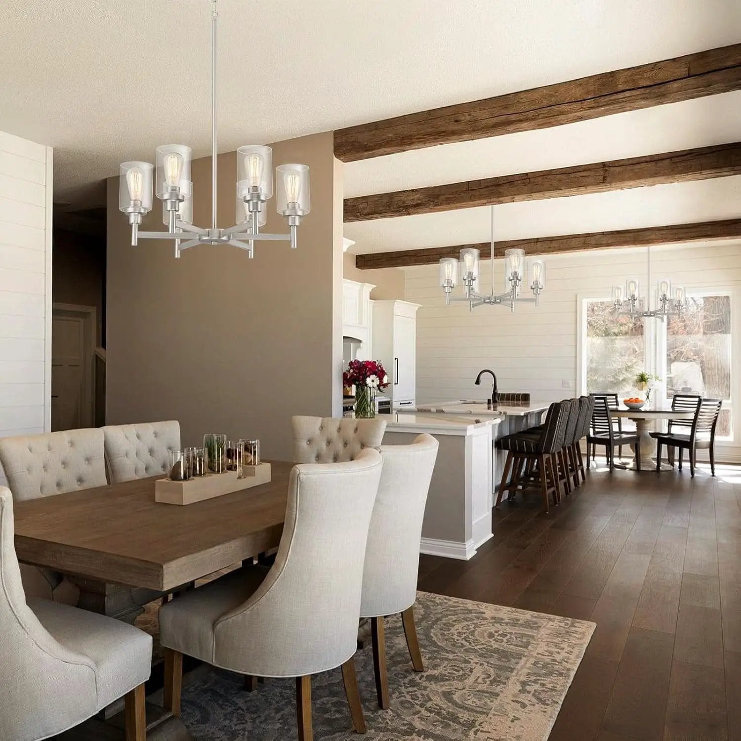 Brushed Nickel Six Light Chandelier With Clear Glass Shades from PriceLows™