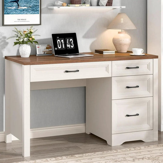 White Farmhouse Executive Desk With Storage And File Drawer from PriceLows™