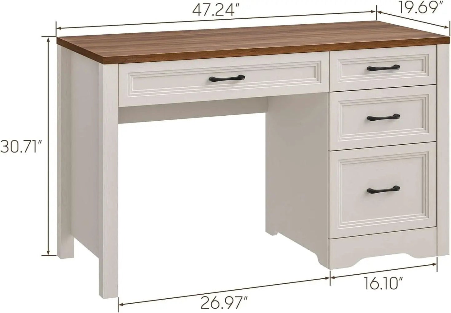 White Farmhouse Executive Desk With Storage And File Drawer from PriceLows™
