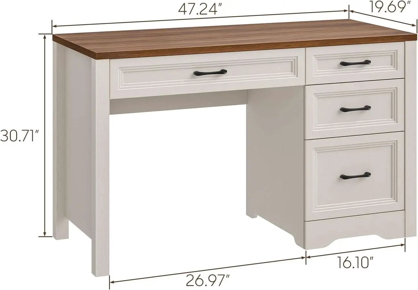 White Farmhouse Executive Desk With Storage And File Drawer from PriceLows™