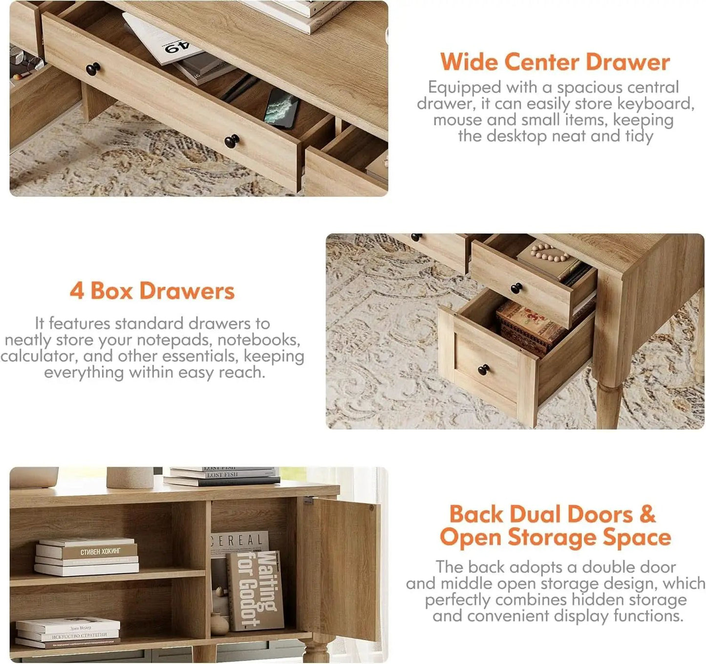 Farmhouse Executive Desk with Storage and Charging Station from PriceLows™