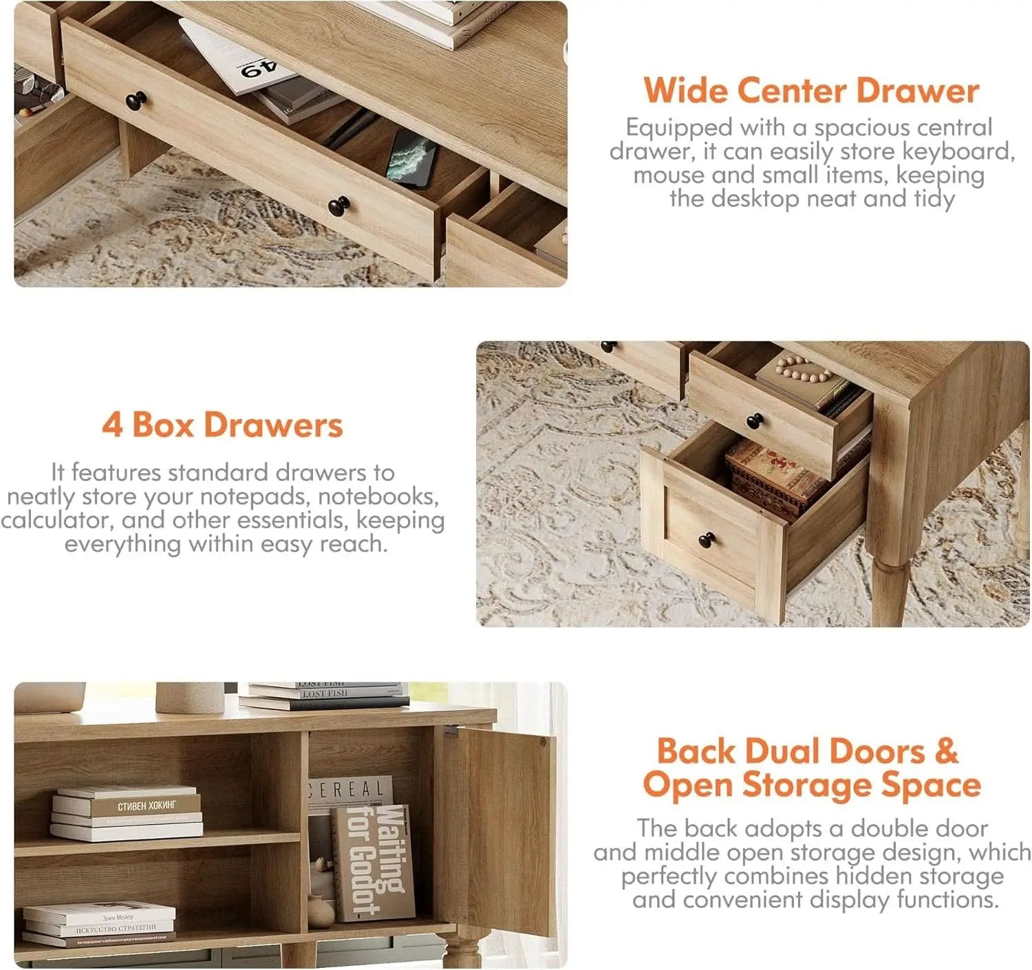 Farmhouse Executive Desk with Storage and Charging Station from PriceLows™