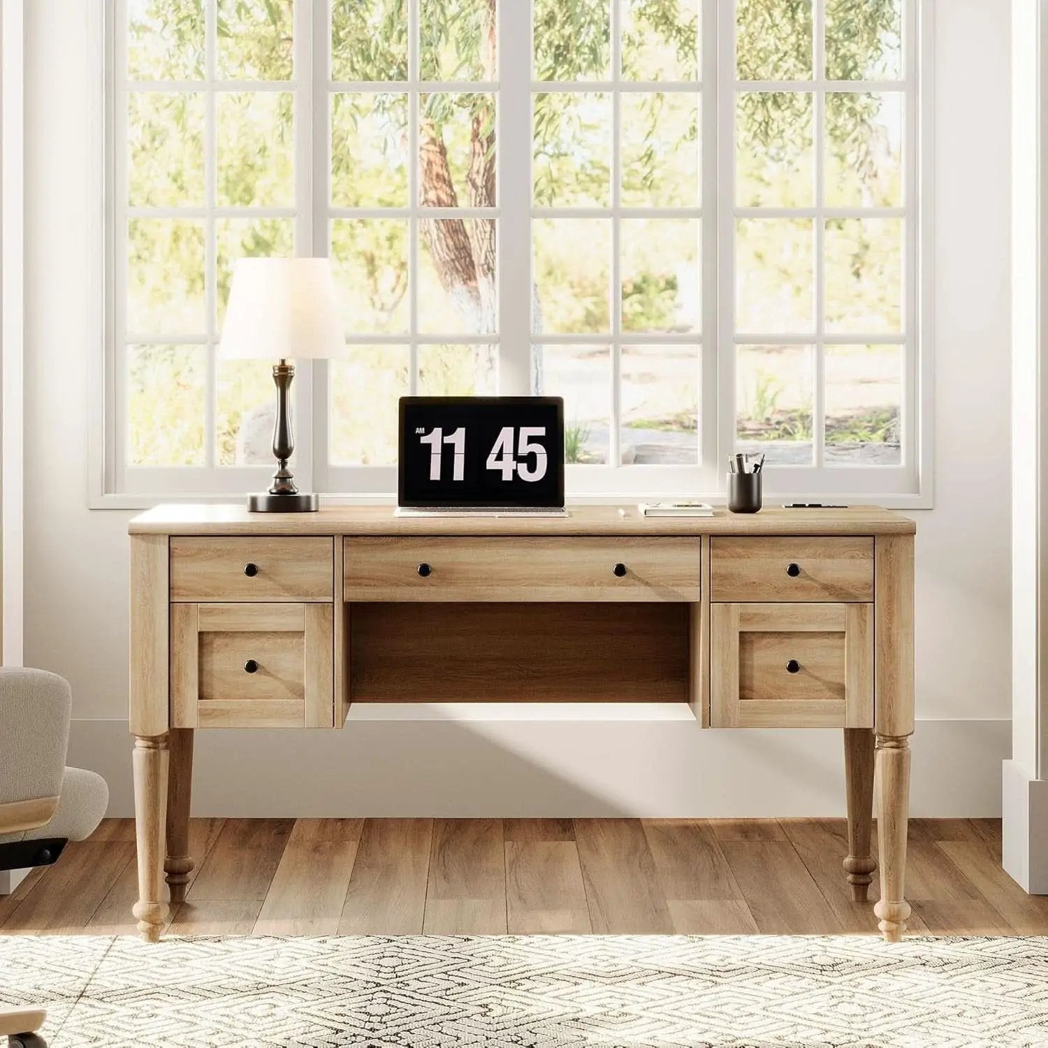 Farmhouse Executive Desk with Storage and Charging Station from PriceLows™