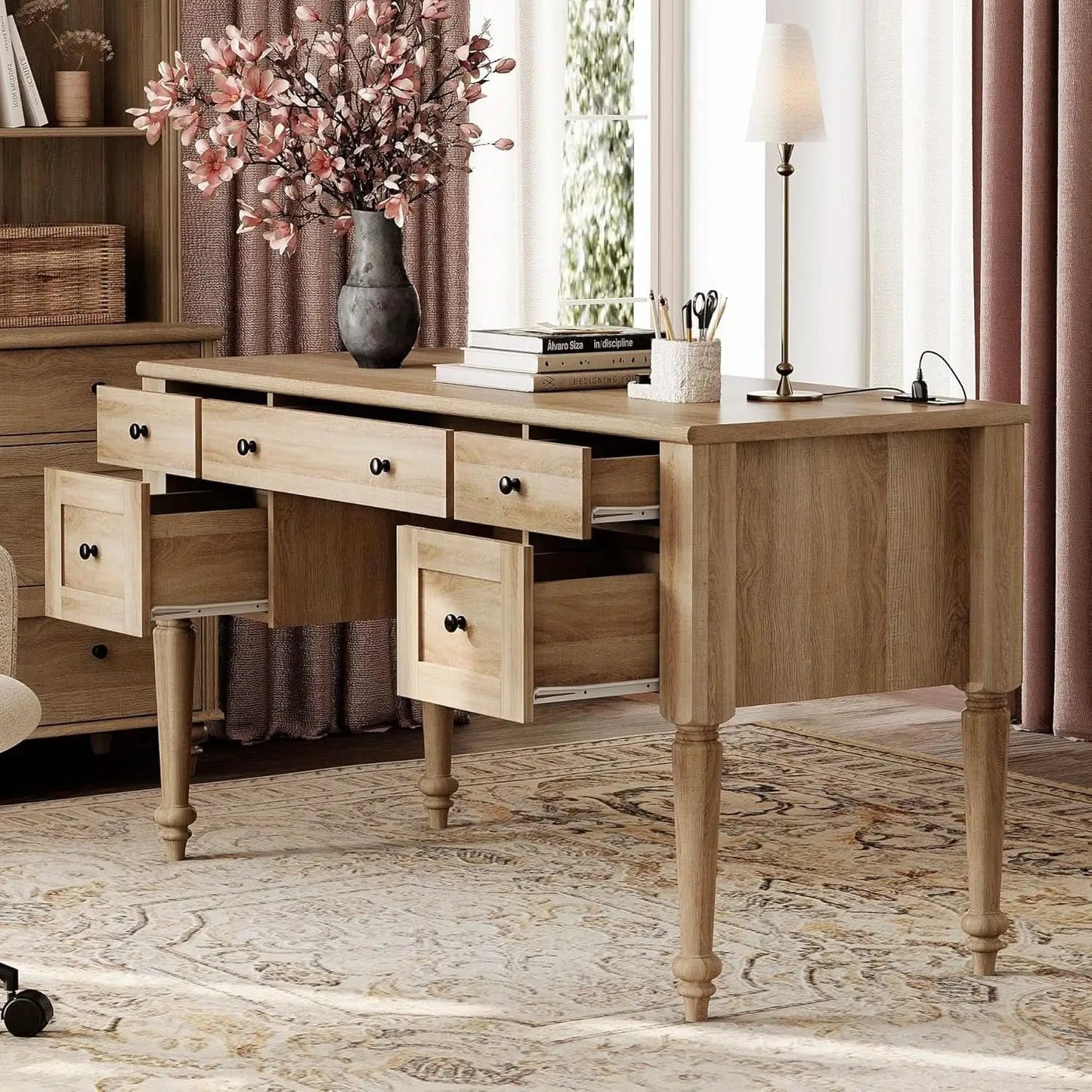 Farmhouse Executive Desk with Storage and Charging Station from PriceLows™