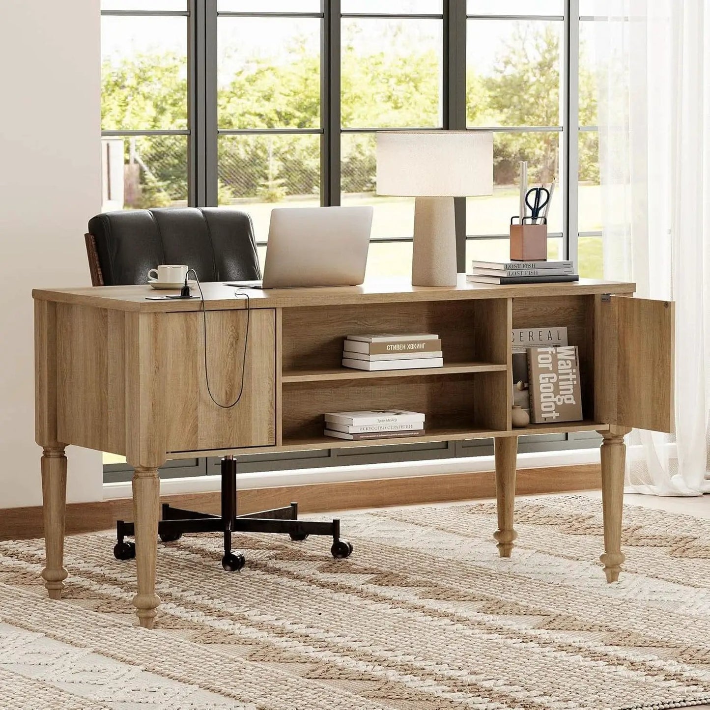 Farmhouse Executive Desk with Storage and Charging Station from PriceLows™