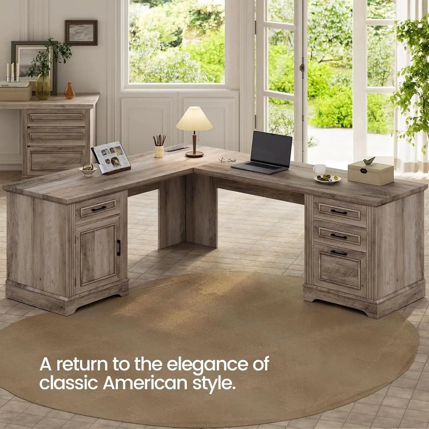 Grey L Shaped Desk With Power Outlet For Home Office from PriceLows™