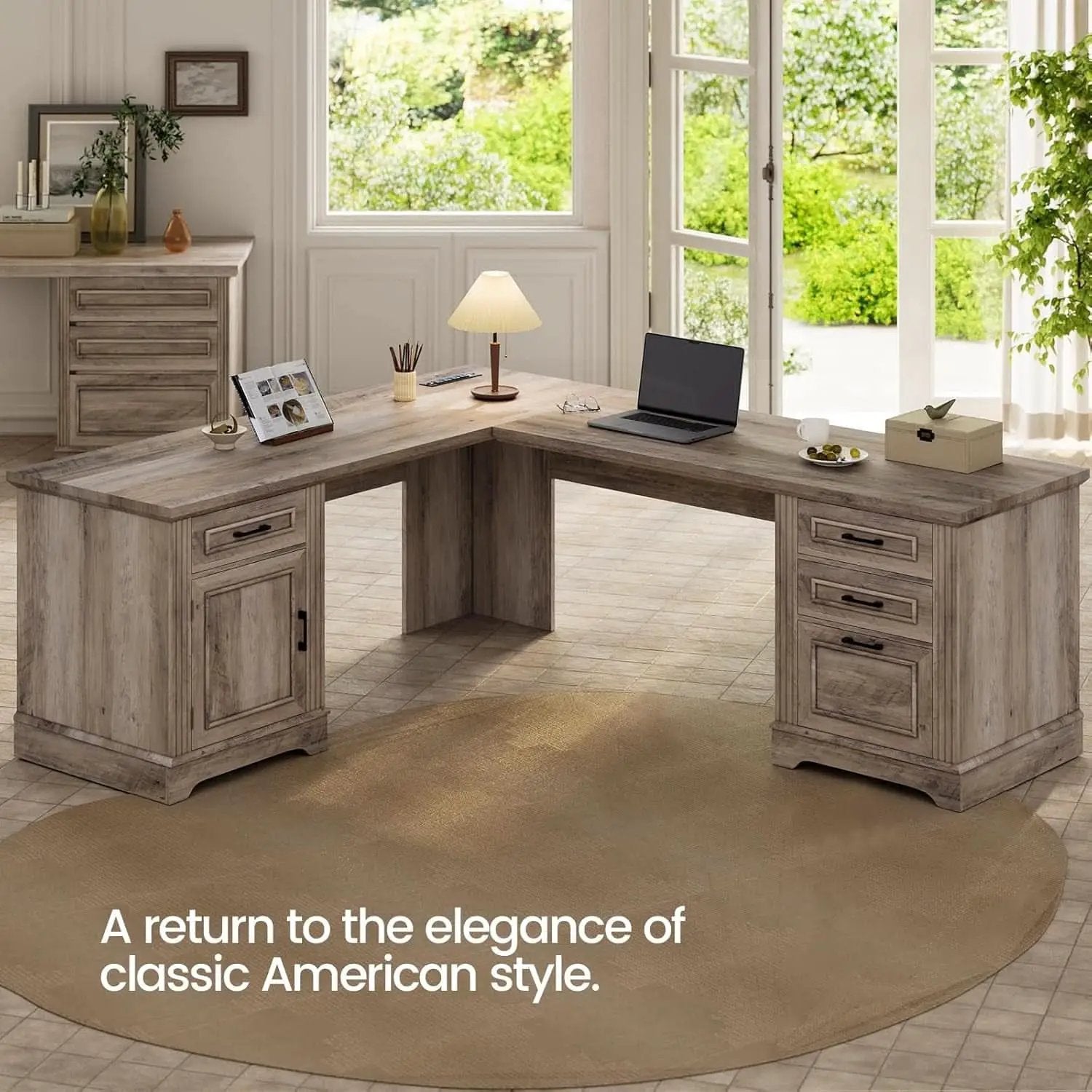 Grey L Shaped Desk With Power Outlet For Home Office from PriceLows™