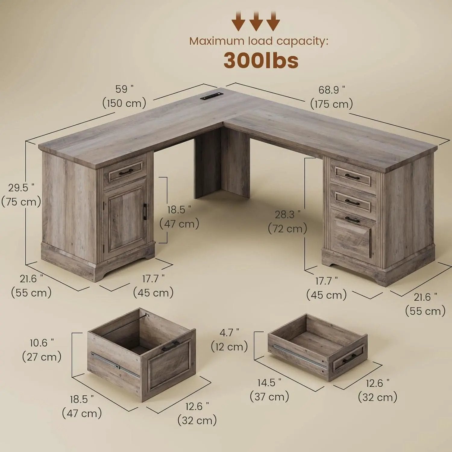Grey L Shaped Desk With Power Outlet For Home Office from PriceLows™