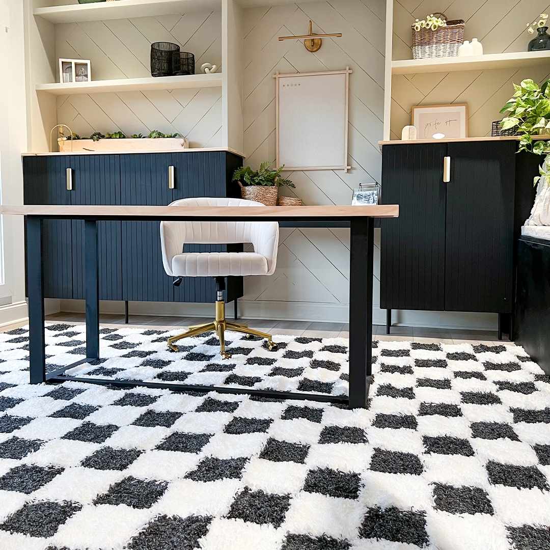 Atira Black & White Checkered Area Rug from PriceLows™