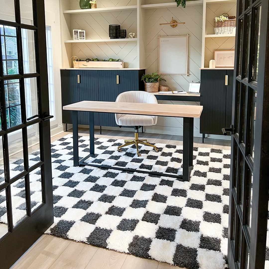 Atira Black & White Checkered Area Rug from PriceLows™