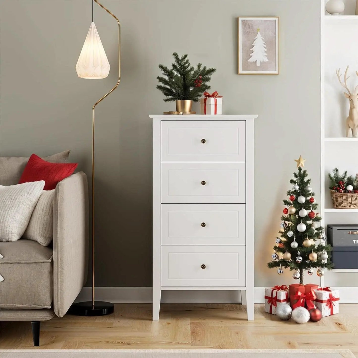 White Antique Four Drawer Dresser With Hardwood Storage from PriceLows™
