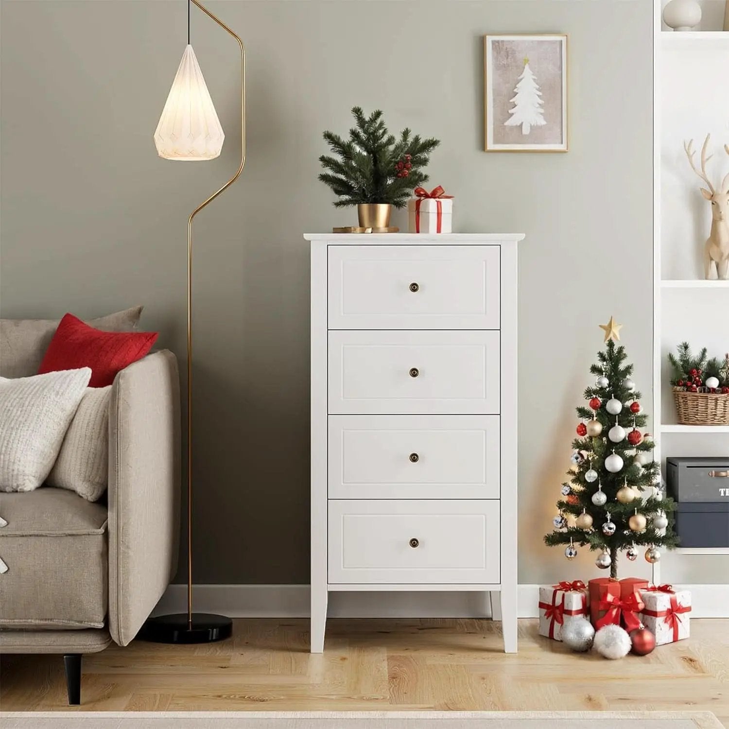 White Antique Four Drawer Dresser With Hardwood Storage from PriceLows™
