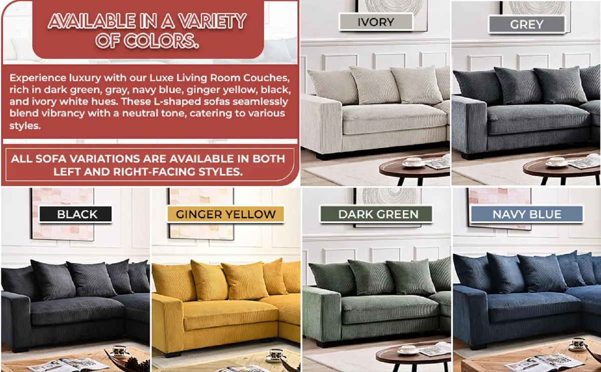 Luxe Oversized Sectional Sofa | 2 Piece L Shaped Couch | Chaise Included | Deep-Seated Design