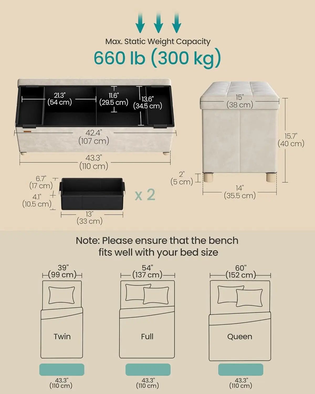 Cappuccino Beige Velvet Storage Ottoman Bench Folding from PriceLows™