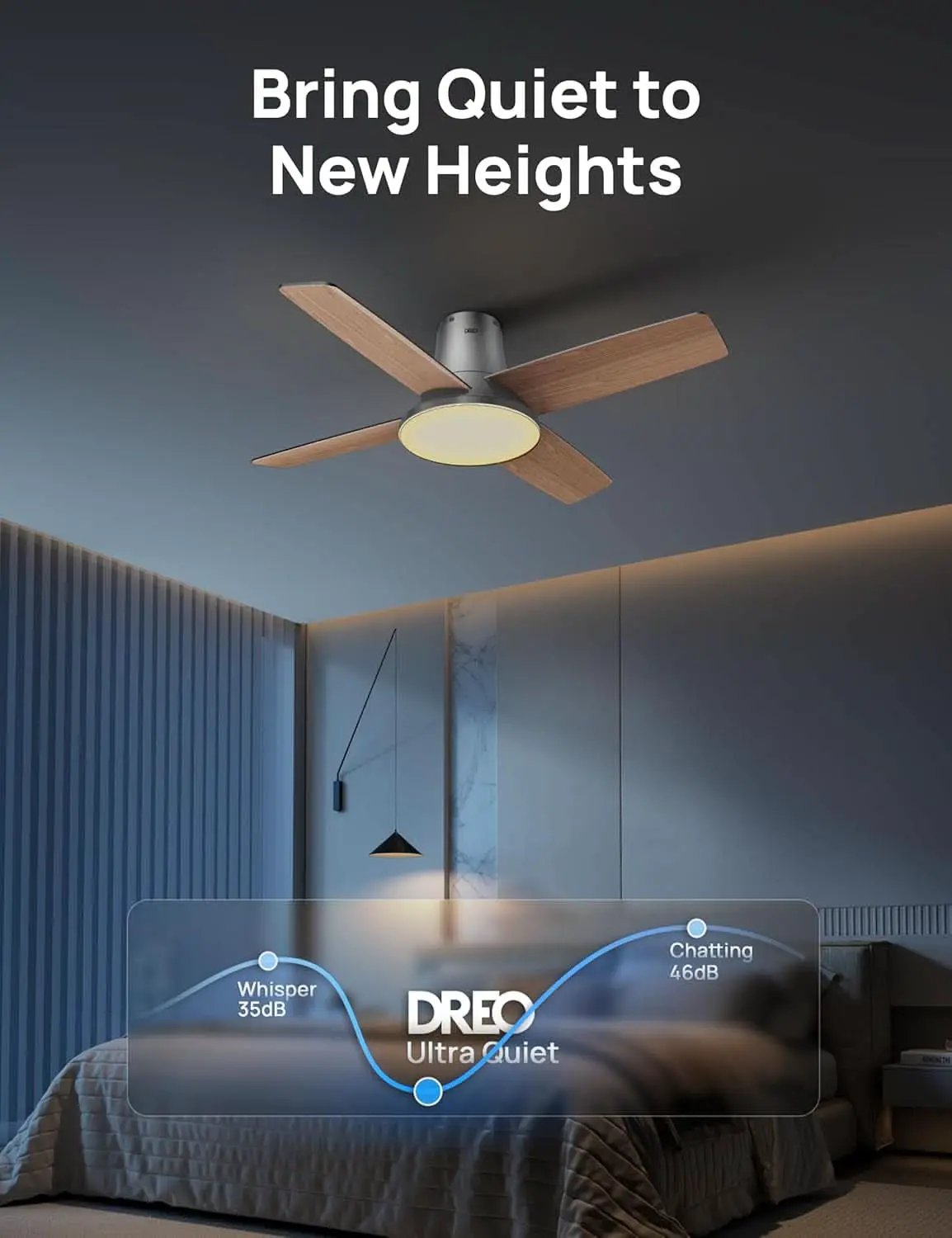 Smart Ceiling Fan 44 Inch Silver With Dimmable LED Light from PriceLows™