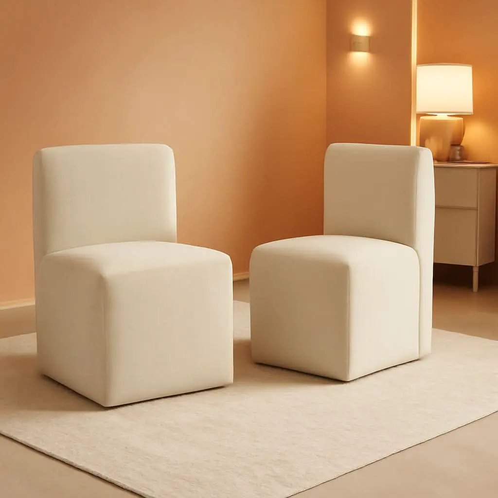 2 Linen Upholstered Armless Dining Chairs With Casters from PriceLows™