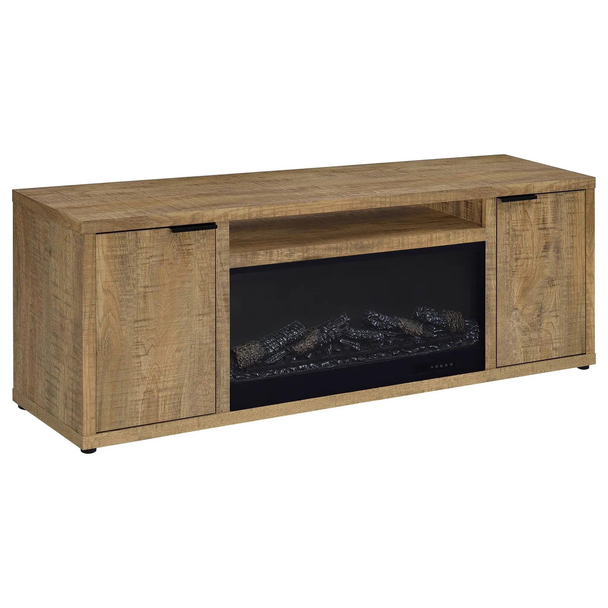 Fuller 60-inch 2-door TV Stand Fireplace Media Console Mango | 60 x 15.5 x 22 in | Mango Wood & Veneer | Living Room